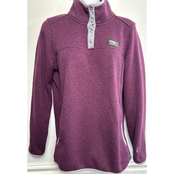 LL Bean Knit Jacket Sweater Pullover Womens M 1/4 T Snap Purple Logo Pullover - Picture 1 of 7